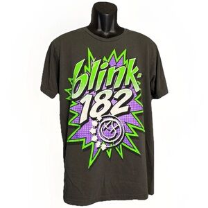 Blink 182 Band Concert Authentic Vintage Y2K Comic Smiley Face Gray T-Shirt Sz L